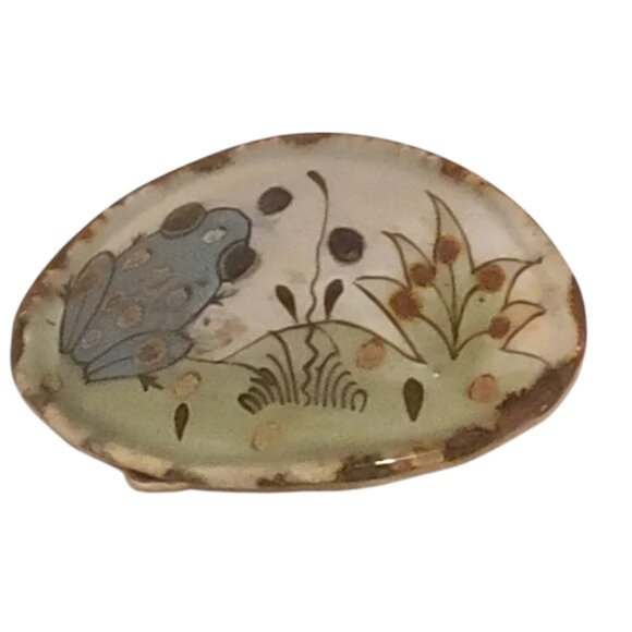 Vintage Ken Edwards Tonala Ceramic Belt Buckle Oval Frog Signed Mexico KE - Picture 1 of 4